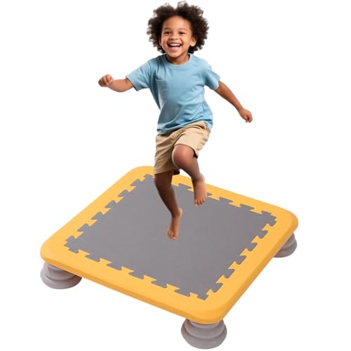 Sensory Trampoline for Autism Kids Indoor, 25" Square Leaps and Rebounds with Non-Slip Base, Bouncing Board for Sensory Integration Training, Indoor Bounce Board Jumping Toys, Max Loaded 165 lbs - color: Yellow