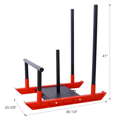 Weight Sled Training Sled with Push Poles & Harness, Adjustable Power Compatible with 1-inch & 2-inch Plates, Strength Training Sleds for Athletic Performance - color: Black+Red