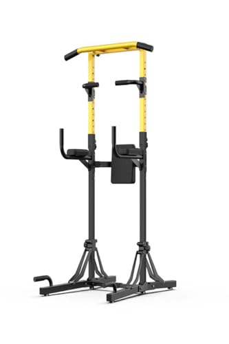 Foldable Power Tower Pull Up Bar And Dip Station, Multi-Function Strength Training Fitness Workout Station,Adjustable Height Dip Stand for Home Gym,600KG Load Capacity - color: Yellow