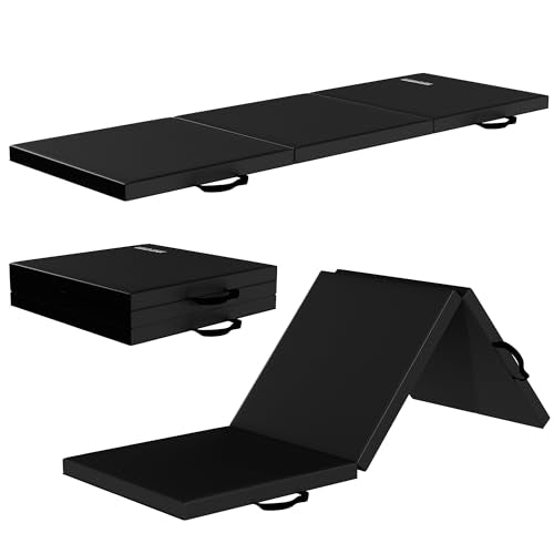 Fitvids Folding Exercise Gymnastics Mat for Tumbling, 2'x6'x2" Gym Workout Mat with Carrying Handles High-Density Anti-Tear Portable Fitness Aerobics Mats for Home Gym Yoga Pilates MMA Core Training