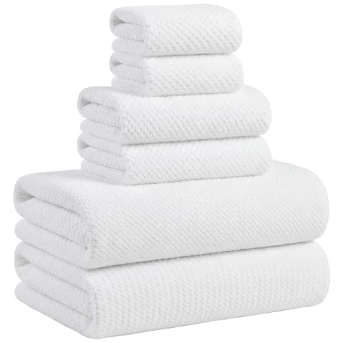 Large Bath Towels Set 6 Piece, 2 Bathroom Towels 30x60 Inches, 2 Hand Towels, 2 Washcloths, Soft Absorbent Quick Dry Microfiber Towels for Bathroom Beach Pool Gym Spa, White - color: 03: White, size: Towels Set-Pack of 6