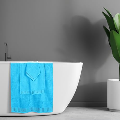 MALLONI HOME Ultra Soft 3 Pack Cotton Towel Set, Contains a Bath Towels 28x55 inch, a Hand Towels 16x24 inch & a Wash Coths 12x12 inch, Ideal Everyday use, Compact & Lightweight - Turquoise Blue - color: Turquoise Blue, size: 3 Pack Set