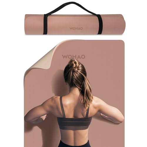 Extra Thick 8mm Yoga Mat, 72"x28" Non Slip Exercise Mat, Reversible 2-Sided Dual Color Premium POE Material, with Carrying Strap for Yoga, Pilates, Home Gym - color: Brown+Apricot, size: 183*70*0.8cm