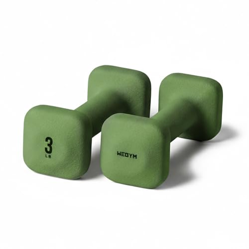 WeGym SafeGrip Square Dumbbells with Anti Slip Handles, Aesthetic Free Weights for Home Workouts, Stable Design Prevents Rolling during Floor Exercises - color: Forest, style: 3LB Pair
