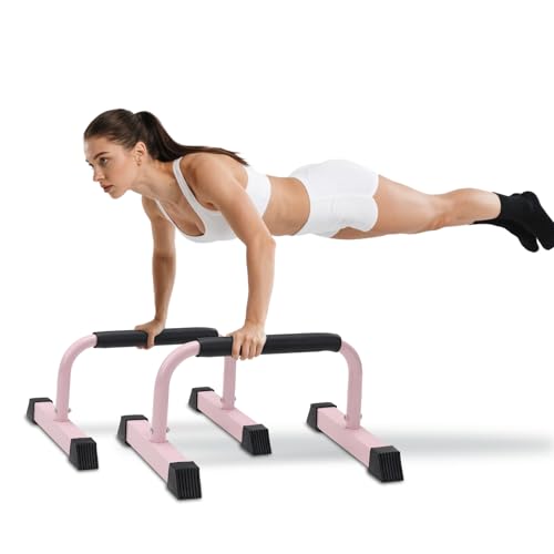 Push Up Bars: Sweat-resistant Parallettes Bar for Handstands L-sit & Dip, No Wobbling Strength Training Pushup Stands for Women Men Workout Core Exercise at Home Floor Gym - color: pink