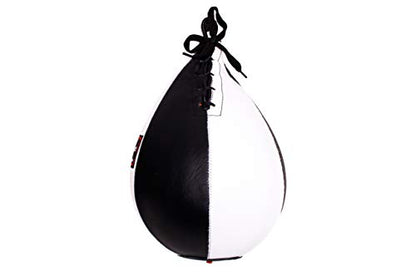 Leather Speed Bag – Rapid Rebound Pear-Shaped Punching Ball with Durable Latex Bladder for Boxing, MMA & Home Gym - color: White Black, size: M - 7"x10"