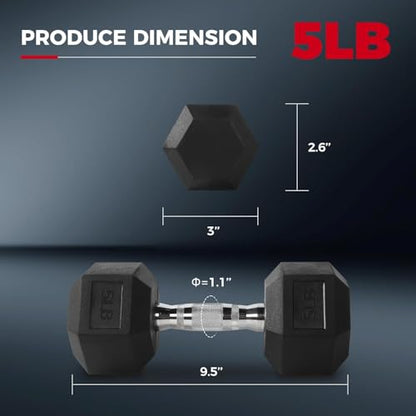 RitFit Rubber Coated Hex Dumbbell Set with Rack, 5-780LB for Home Gym Strength Training, Anti-Slip Knurled Handle, Hexagon Anti-Roll, Heavy-Duty Storage Rack - style: 2 X 5 LBS with pull up assist band