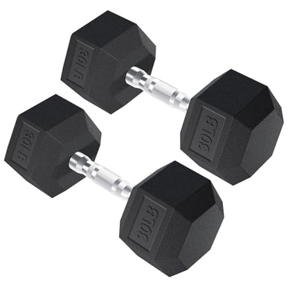 PAPABABE HEX Dumbbell Set 2.5-125lb, Rubber Encased Home Gym Dumbbells, Exercise & Fitness Weights Dumbbells for Women & Men, Hand Weight for Strength Training - size: 30 lb, Pair, style: Chrome Handle