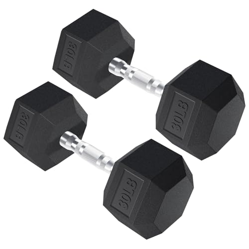PAPABABE HEX Dumbbell Set 2.5-125lb, Rubber Encased Home Gym Dumbbells, Exercise & Fitness Weights Dumbbells for Women & Men, Hand Weight for Strength Training - size: 30 lb, Pair, style: Chrome Handle