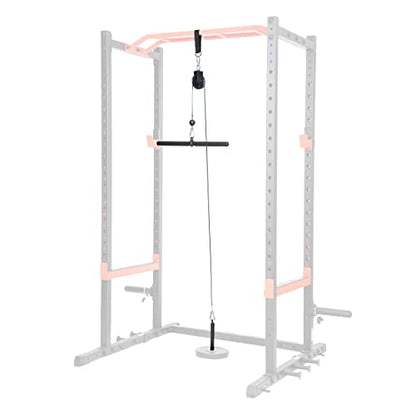 Sunny Health & Fitness Power Cage Squat Rack Upgrade Attachments, Dip Bar, Plate Bar Holder, Belt Squat, J Hook, Lat, Adapter, U Ring, Pull Up Bar, Landmine, Captain's Chair, Tricep Rope For Home Gym - style: LAT Pull Down