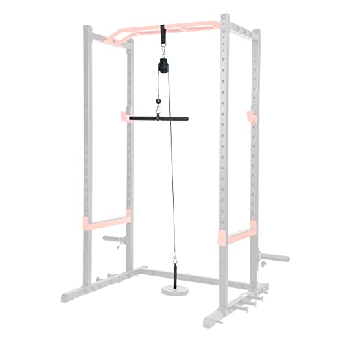 Sunny Health & Fitness Power Cage Squat Rack Upgrade Attachments, Dip Bar, Plate Bar Holder, Belt Squat, J Hook, Lat, Adapter, U Ring, Pull Up Bar, Landmine, Captain's Chair, Tricep Rope For Home Gym - style: LAT Pull Down