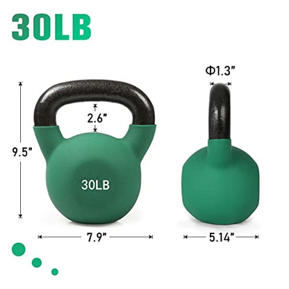 RitFit Neoprene Coated Kettlebell Weight Set, Solid Cast Iron - color: 30LB(Green）