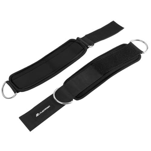 flintronic 2Pcs Ankle Straps for Cable Machine, Gym Cuffs with Double Stainless Steel D-Ring, Gym Ankle Cuff with Adjustable Neoprene Ve-lcro, Muscle Shaping for Men and Women - Black