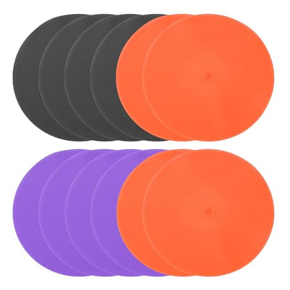 PATIKIL Spot Markers 9 Inch, 12 Pcs Non-Slip Floor Dots Agility Markers Flat Field Cones Poly Dots for Gym PE Speed Training Dance Soccer Basketball Sports, Orange/Purple/Black