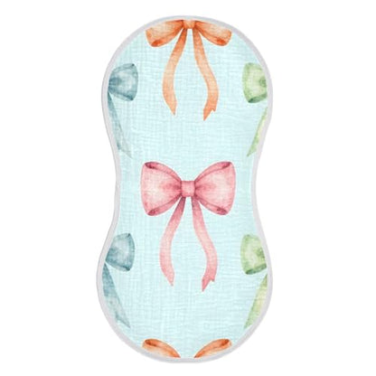 Colorful Bows Muslin Burp Cloths 4 Pack - Extra Large 22"x11", 4-Layer Soft Absorbent Cotton, Waterproof Backing, Baby Drool Rags for Newborn