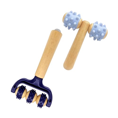 of 2 Multifunctional Massage Rollers with Wood Construction Suitable for Workout Recovery Circulation Improvement Portable Massager