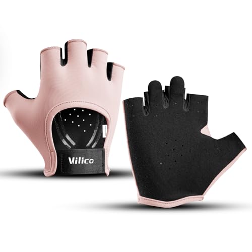 Light Workout Gloves for Women Men, Breathable Adjustable Strap Gym Gloves for Working Out, Microfiber Anti-Slip Weightlifting Gym Accessories - color: Pink, size: Large