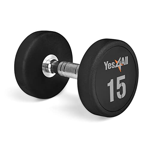 Yes4All Urethane Dumbbell with Anti-Slip Knurled Handle 5-50 LB for Muscle Building - Sold Individually - color: C. 15 Pounds