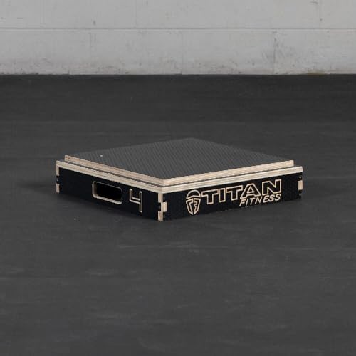 Titan Fitness Anti-Slip 4in Stackable Wooden Plyometric Box, Pro-Duty Plyo Box, Jump Step-Up Box Squat, Home Garage Gym Training