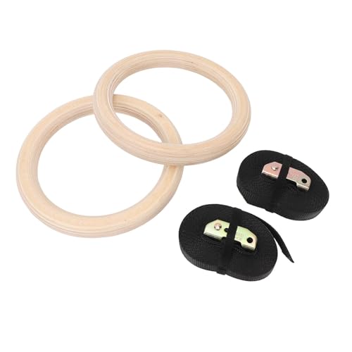 Wooden Gymnastics Rings, Birch Material for Bodyweight Fitness and Strength Training, Adjustable Straps, Smooth Finish for Safety, Perfect for Outdoor Workouts