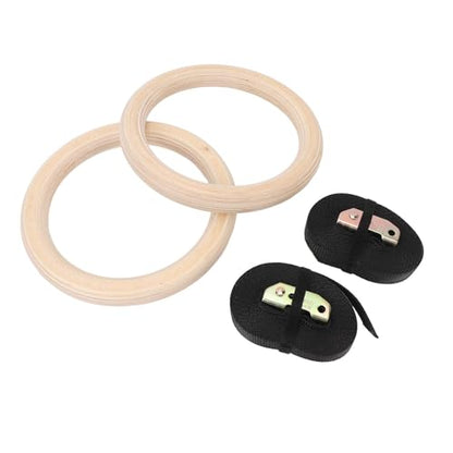 Wooden Gymnastics Rings, Birch Material for Bodyweight Fitness and Strength Training, Adjustable Straps, Smooth Finish for Safety, Perfect for Outdoor Workouts