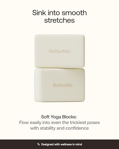 BetterMe Yoga Blocks Set of 2 – High Density Foam Yoga Blocks for Stretching, Pilates & Workouts – Lightweight Non-Slip Exercise Blocks for Flexibility & Balance