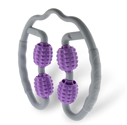 5 STAR SUPER DEALS Quad Roller Massage Stick- U Shaped 360° Deep Massage Ball Tool to Relieve Arm, Leg, Neck Muscle Soreness Stiffness and Tight Muscles (Purple)