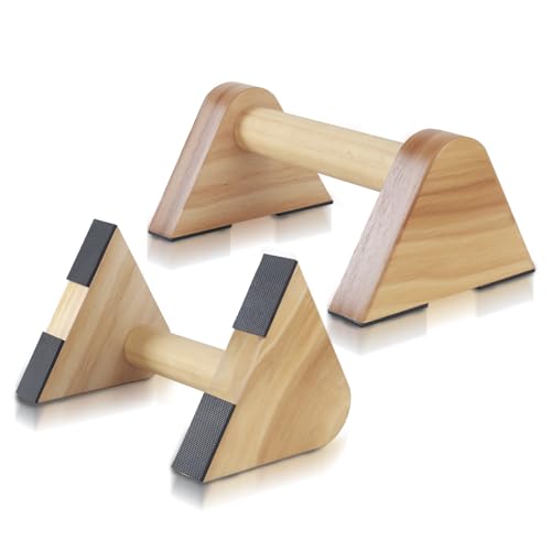 1 Pair Wood Parallettes Bars Pushup Handles for Men - Calisthenics Equipment Push Up Bars, Gymnastics Handstand Training Planche Bar, Handstand Blocks