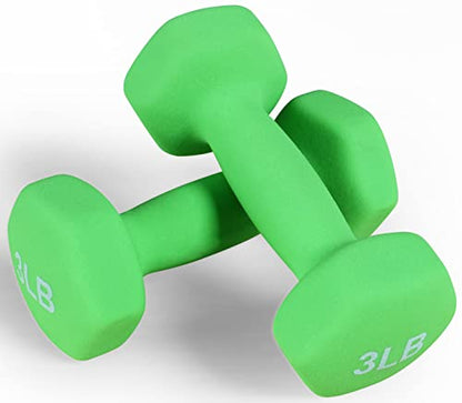 Fitvids Neoprene Dumbbell Hand Weights, Anti-Slip, Anti-roll, Hex Shape Colorful, Pair or Set with Stand - style: (3-Pound, Pair)