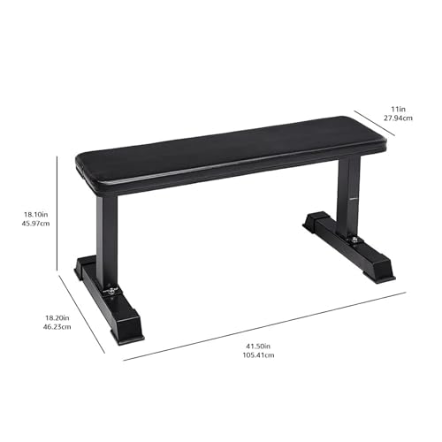 Amazon Basics Sturdy Flat Weight Bench for Home Gym, Strength Training, Stable Assembly, Black