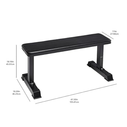 Amazon Basics Sturdy Flat Weight Bench for Home Gym, Strength Training, Stable Assembly, Black