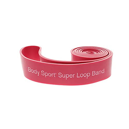 Body Sport Super Loop Band 41-Inch, Latex, Exercise Chart Included – Bands for Working Out – Exercise Band - color: Heavy Resistance - Red