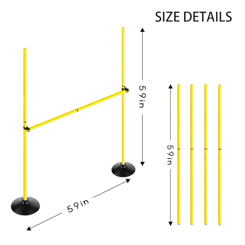 Adjustable Height Agility Hurdle Set Multi-Function Soccer Trainning Pole Set Coaching Sticks with Rubber Base - color: 4.9 FT, style: Pack of 3