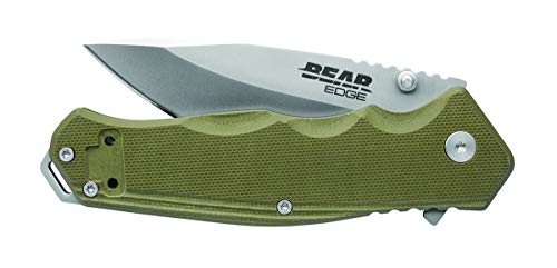 Bear Edge G10 Sideliner, 3 3/8” 440 High Carbon Stainless Steel Blade, Green G10 Handle, Trigger Open and Reversible Pocket Clip (61102)