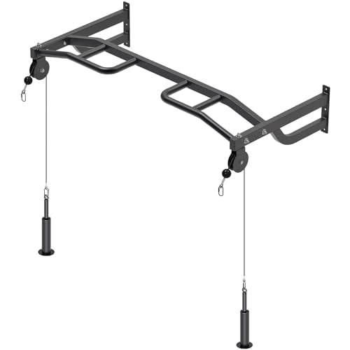 Kipika 48" Ceiling Mounted Pull Up Bar, Heavy Duty Multi-Grip Chin Up Bar,Mounted Pullup Bar, Adjustable Height, Pull Up Bands for Chin Ups & Body Stretching, Ideal for Home Gym and Strength Training - color: 48" Pull Up Bar with 2 Pulleys