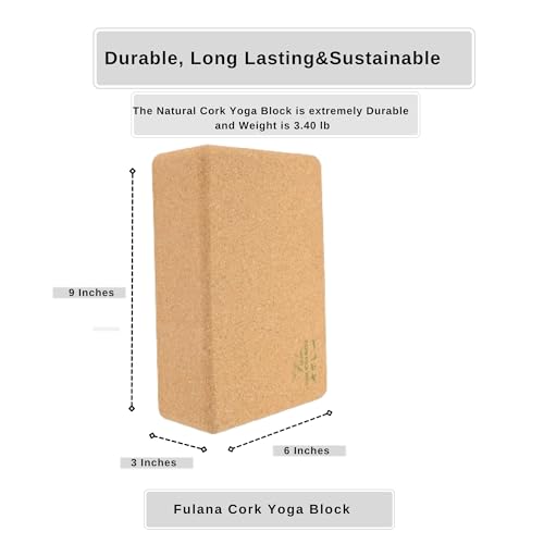 "FULANA Natural Cork Yoga Blocks (2-Pack) - High Density, Non-Slip Surface, Eco-Friendly (Women)(men) Yoga Accessories - 9x6x3 inches - Ideal Support for Yoga, Pilates, Stretching"