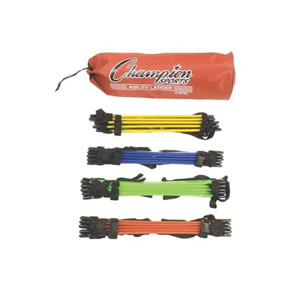 Champion Sports Sectioned Agility Ladder Set, Red/Yellow/Blue/Green, 6.5" x 16" Wide