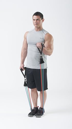 Black Mountain Products Resistance Band Set with Door Anchor, Ankle Strap, Exercise Chart, and Carrying Case, 48"