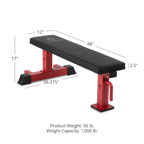 Titan Fitness Elite Series Single Post Flat Bench, Rated 1,000 LB, 2.5" Thick HeftyGrip Vinyl Pad, Dedicated Home Gym Competition Weightlifting & Strength Training Utility Bench - color: Red