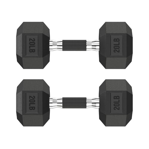 HANDBODE Hex Dumbbell Set 2.5-65 lb, Rubber Encased Hex Dumbbells for Home Gym, Weights Dumbbells Set of 2 Hand Weights for Strength Training & Fitness Exercise - size: 20 lb, Pair, style: Comfort Grip