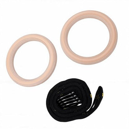 Full Body Workout Rings with Adjustable Straps | Birch Wood Gymnastic Rings for Pull Ups Upper Body Strength Balance Training 2 Pack