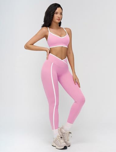 Contrast Workout Sets for Women 2 Piece Yoga Gym Sets Color Block Sports Bra Crossover High Waist Leggings Pilates Outfits