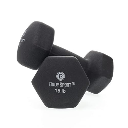 Body Sport Neoprene Dumbbell Weight - Latex-Free, Strength Training Equipment for Home Fitness & Gym Workouts - color: 15 Pound