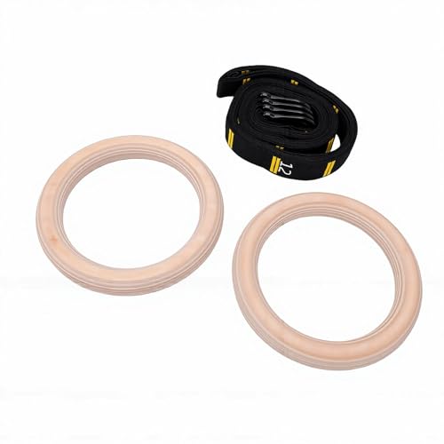 Vikye Wood Gymnastics Rings, Birch Pull Up Exercise Workout Rings with Adjustable Numbered Straps, for Home Gym Full Body Training