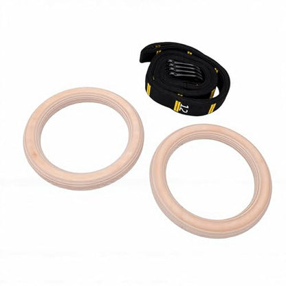 Vikye Wood Gymnastics Rings, Birch Pull Up Exercise Workout Rings with Adjustable Numbered Straps, for Home Gym Full Body Training