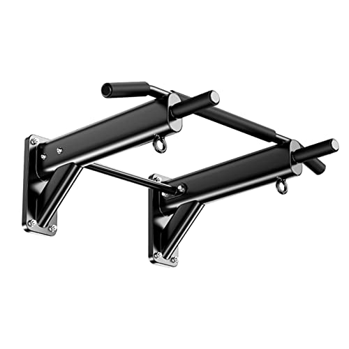 Stable Steel Wall-Mounted Pull-up Bar, Safe Non-Slip Fitness Horizontal Bar with Multi-Function Lifting Ring, High Load-Bearing 300kg (Black) - color: Black