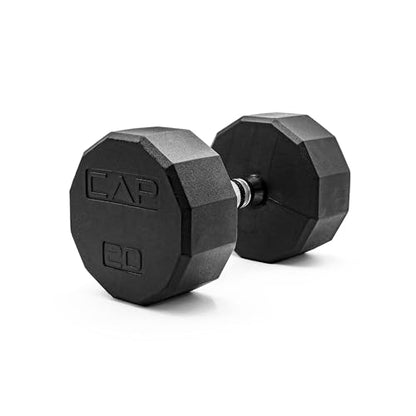 CAP Rubber Coated Dumbbell Weights, Free Weights for Home Gym Strength Training, Anti-Roll Hex Dumbbells with Black, Chrome & Comfort Grip Handles, Singles - size: 20 lb, style: 12-Sided - Chrome Handle