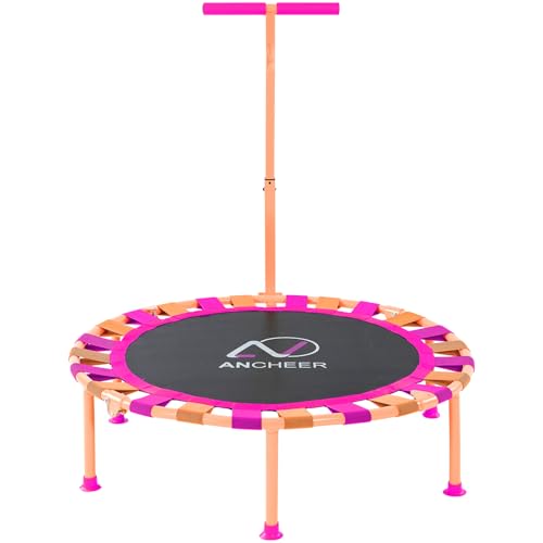 ANCHEER 38'' Kids Trampoline with Adjustable Handle, Indoor Outdoor Safe Rebounder, Heavy-Duty Recreational Trampoline with Safety Bar for Toddlers & Kids Home Play, 150lbs Weights Capacity