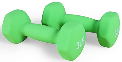 Fitvids Neoprene Dumbbell Hand Weights, Anti-Slip, Anti-roll, Hex Shape Colorful, Pair or Set with Stand - style: (3-Pound, Pair)
