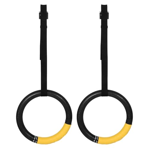 TEHAUX 1 Pair Gymnastic Rings with Adjustable Straps Home Gym Exercise Pull up Rings for Strength Training and Bodyweight Workout for Indoor and Outdoor Calisthenics